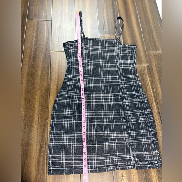 Black & White Plaid Mini Dress size M square neck, bodycon, thin straps Punk Y2K - Picture 5 of 16